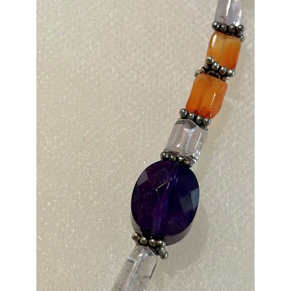 Gemstone Necklace Faceted Amethyst And Garnet Or Tourmaline Toggle Sterling - Picture 7 of 8